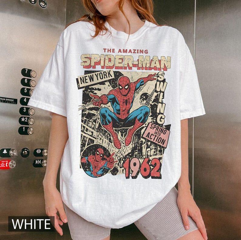 Retro Comfort Colors Spider-Man Shirt, Retro Marvel Comics Cover Tee, MCU Fan Gift, Pink Spiderman Graphic Shirt, Marvel Trip Tee image 5