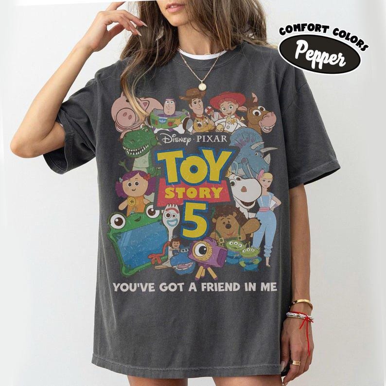 Comfort Color Retro Toy Story 5 Shirt, You've Got A Friend In Me T-shirt, Retro Pixar Characters Tee, Disney Family Vacation Matching Outfit image 2