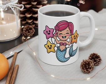 Taza de sirena y estrella de mar, criatura marina, 325 ml