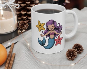 Taza de cerámica con forma de estrella de mar sirena, arte de canto de sirena