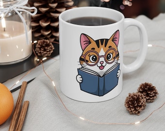Bookish Cat Mug, Kitten Reading, Funny Coffee Cup (11oz) - Etsy