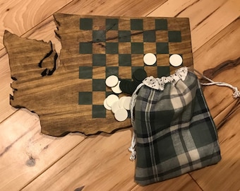 Handmade Washington State Wood Checkerboard Game: Rustic PNW Gift