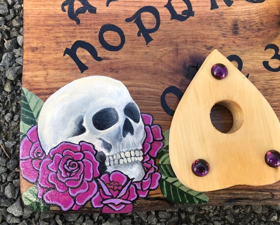 Wooden large Ouija Board game ghost Skull & Planchette Instructions magic spirit 