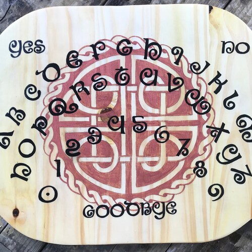 Ouija Board Celtic Shield Knot Irish Pagan Wiccan Bronze Black Hand Painted Wood Game With Planchette shops Pointer Spirit Ghost Seance Tool