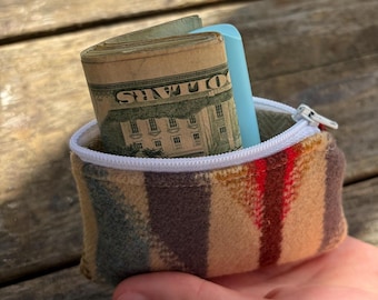 Small Zipper Coin Pouch Made With Pendleton Wool Red Beige Blue Southwest PNW Pattern Portland, OR Wyeth Trail