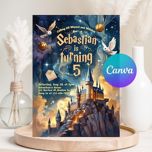 Wizards Witches Birthday Invitation, Magical Birthday Invite, Editable Castle Wizardry Party Download Printable Template Instant Download