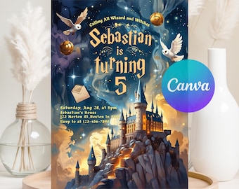 Wizards heksen verjaardagsuitnodiging, magische verjaardagsuitnodiging, bewerkbare kasteel Wizardry Party download afdrukbare sjabloon Instant Download