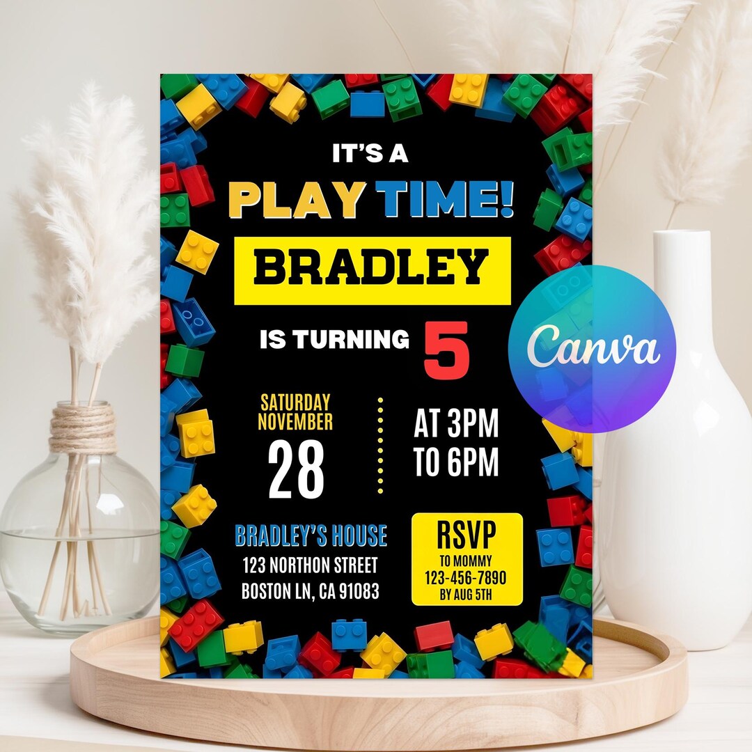 Editable Building Blocks Invitation, Bricks Birthday Invite ...