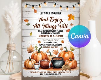 All Things Fall Invitation, Digital Fall Harvest Party Invitation, Neighborhood Fall Party Invite, Fall Celebration, Editable Canva Template