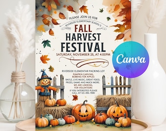 Fall Party Invitation, Fall Harvest Party Invitation, Fall Autumn Festival Invite, Church Fall Festival Invite, Editable Canva Template