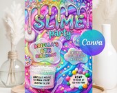 Slime Birthday Invitation Template, Pink Purple Glitter Slime Time, Neon Glow Birthday Invite, Girl Birthday Party, Digital Download