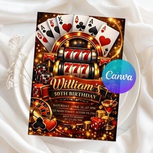 Casino invitation, Casino Birthday, birthday invitation, adult party invite, adult invitation, 21st birthday invite, 40th party invite, 50th birthday invite, poker birthday, casino night invite, poker party invite, Canva Template, digital invitation