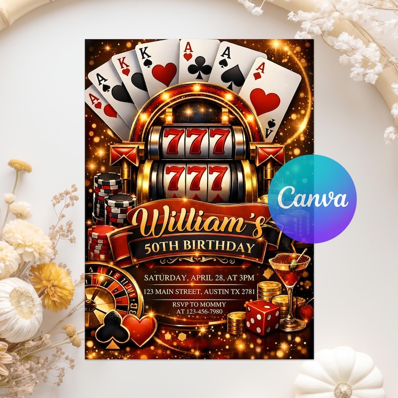 21st birthday invite, 30th birthday party, 40th party invite, 50th birthday invite, ace playing cards, adult invitation, adult party invite, casino birthday, casino night invite, gambling party, playing cards invite, poker birthday, poker party invite