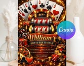 Casino Night Birthday Invitation, Casino Theme Birthday, Playing Cards Poker, 21st 30th 40th 50th, Adult Party Invite, Canva Template