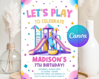 Playground Birthday Invitation, Editable Girl Park Birthday Party Invite Template, Outdoor Party Invite, Bounce Jump Party, Instant Download