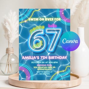 Six Seven Pool Party Invitation, Swim Party Invite, I was 6 now I'm 7 Party Invite, 6 7 Meme Invite, Kids Birthday Invite, Digital Download