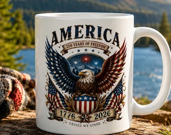 アメリカ独立250周年記念マグカップ、愛国的な鷲のコーヒーマグ、1776年から2026年までのアメリカ独立記念日カップ、7月4日のギフト