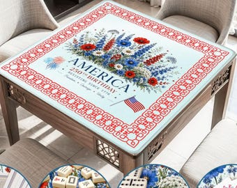 Tapete de Mahjong Patriótico, Tapete de Mahjong del 250 Aniversario de Estados Unidos, Tapete de Juego del Cuatro de Julio, Regalo Floral de EE. UU.