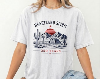 ハートランドスピリットシャツ、ウエスタンランチTシャツ、250周年記念シャツ、デザートカクタスTシャツ、愛国的なカウボーイシャツ、USAヘリテージTシャツ