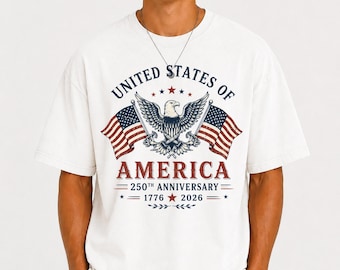アメリカ合衆国シャツ、アメリカ建国250周年記念Tシャツ、愛国的な鷲の旗シャツ、ヴィンテージUSAシャツ 1776-2026