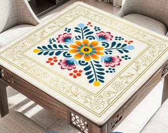 Tapete de Mahjong Floral Escandinavo, Tapete de Jogo de Arte Popular, Toalha de Mesa Nórdica, Presente de Decoração de Mahjong Boho Colorido