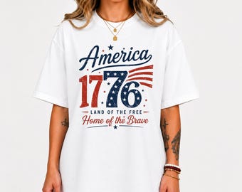 アメリカ 1776 自由の国シャツ、愛国的なUSA Tシャツ、7月4日シャツ、独立記念日シャツ、アメリカンTシャツ