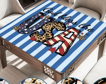 Tapete de Mahjong "Deus Abençoe os EUA", Tapete de Jogo Patriótico, Capa de Mahjong com a Bandeira Americana, Tapete de Mesa para o Quatro de Julho