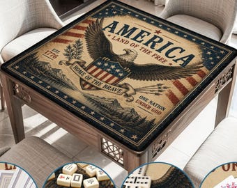 Tapete de Mahjong Vintage Americano, Tapete Patriótico para Jogos, Capa para Mesa de Mahjong com Águia, Tapete Retrô com a Bandeira dos EUA, Terra da Liberdade