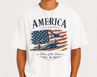 アメリカ勇者の故郷シャツ、ヴィンテージ愛国飛行機Tシャツ、アメリカ国旗グラフィックシャツ、独立記念日1776 Tシャツ