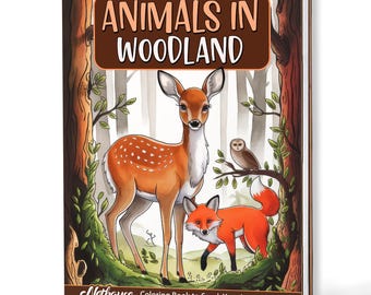Waldtiere Malbuch A5 - Handgefertigter Holz-Cover oder Papiercover, Spiralbindung