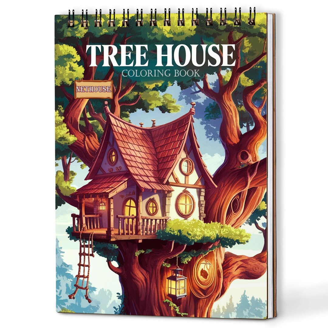 Tree House Coloring Book: Wooden Cover, Spiral Bound, Nature Art (A5 ...