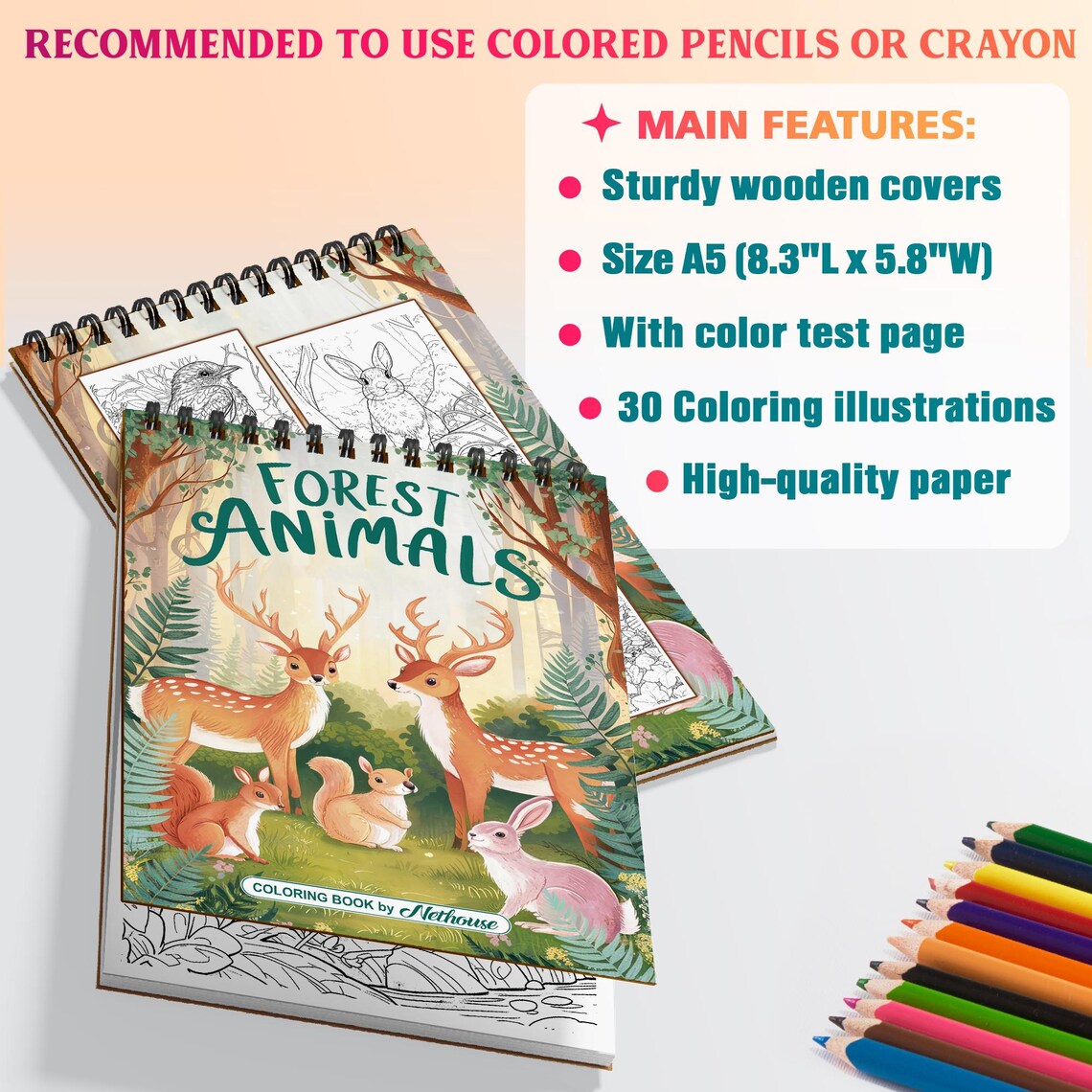 Forest Animals Coloring Book – A5 Wooden Cover, Relaxing Nature Art - Etsy