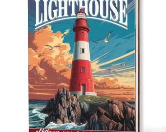 Lighthouse Coloring Book A5 – Handmade Wooden Cover or Paper Cover, Spiral Bound