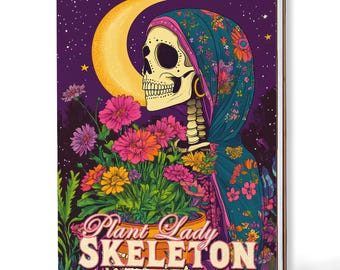 Plant Lady Skeleton Malbuch: Handgemachte Holzhülle oder Papierhülle, Spiralbindung