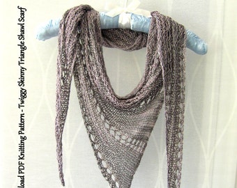 PDF Knitting Pattern - Twiggy Skinny Triangle Shawl Scarf