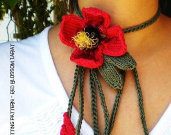 PDF Knitting Pattern - Red Blossom Lariat