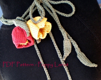 PDF Flower Knitting Pattern - Poppy Love Lariat