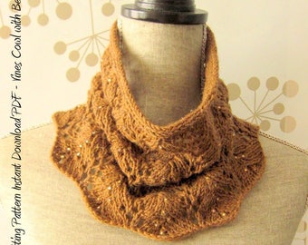 Two in One Hat and Cowl Knitting Pattern - Vine Lace Knitting Cowl Scarf and Hat with Beads