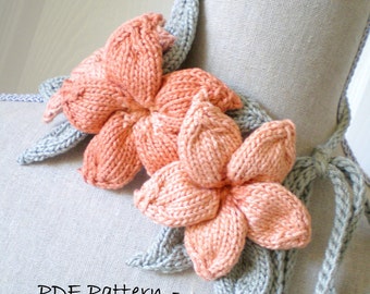 PDF Knitting Pattern - Plumeria Lariat, Belt/Sash, Hairpiece Headband