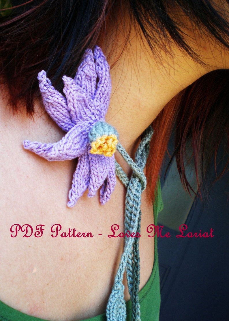 PDF Knit Flower Pattern Daisy Flower Loves Me Lariat Necklace image 1