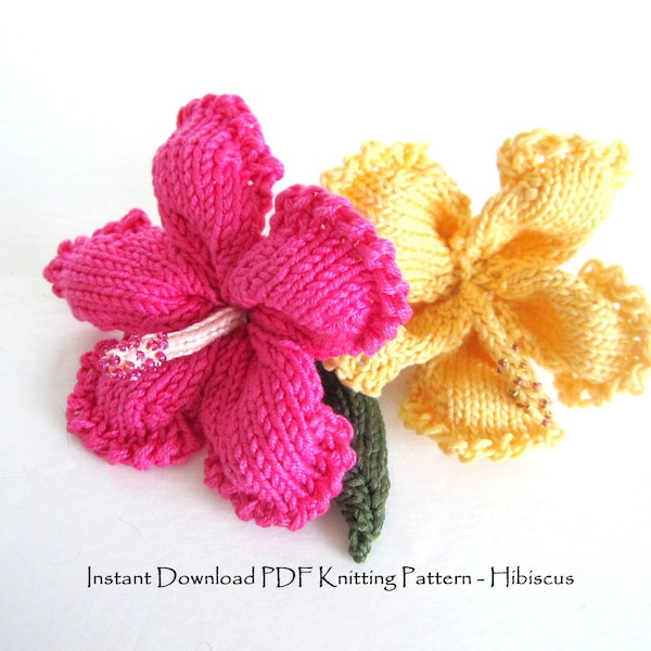 Knit Flower Instant Download PDF Pattern - Hibiscus Flower