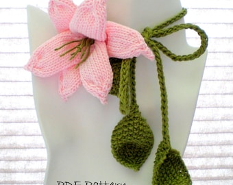 PDF Knitting Pattern - Flower Necklace - Lily Lariat