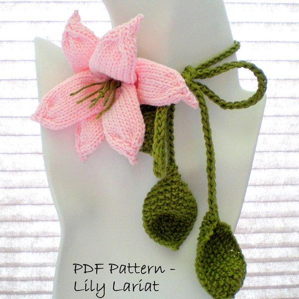 PDF Knit Flower Pattern - Flower Necklace - Lily Lariat
