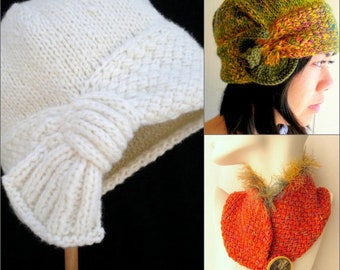 PDF Knitting Patterns - Hats and Collar Pattern Set - Flapper Cloche Hat, Hola Fiesta Cloche Hat and Sassy Collar
