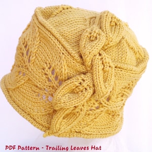 PDF Knitting Pattern - Wool Lace Cloche Hat - Trailing Leaves Hat