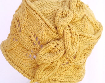 PDF Knitting Pattern - Wool Lace Cloche Hat - Trailing Leaves Hat