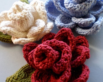 PDF Knit Flower Pattern - Rose Knit Flower