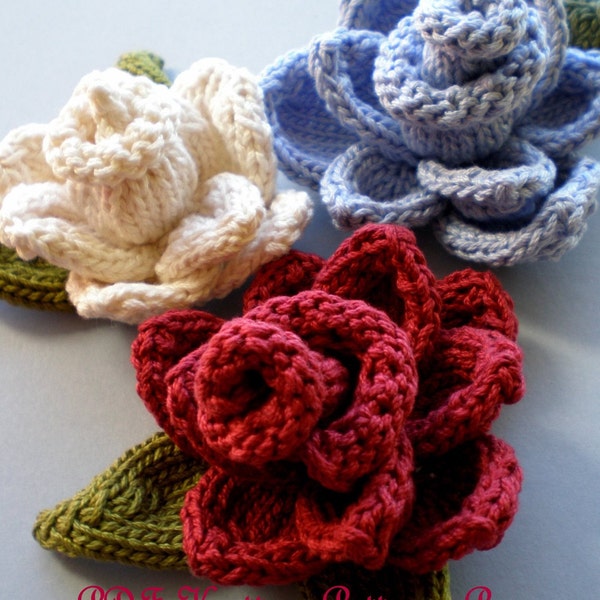 PDF Knit Flower Pattern - Rose Knit Flower