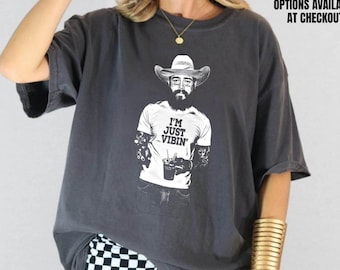 Comfort Colors Post Malone I'm Just Vibin' Shirt, Posty Cowboy Crewneck Sweatshirt, Country Music TShirt Tee