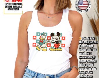 Funny Checkered Mickey and Donald Tank Top, Vintage Disney Friends Tank Top, Fist Bump Tank Top for Besties, Magical Park Tank Top